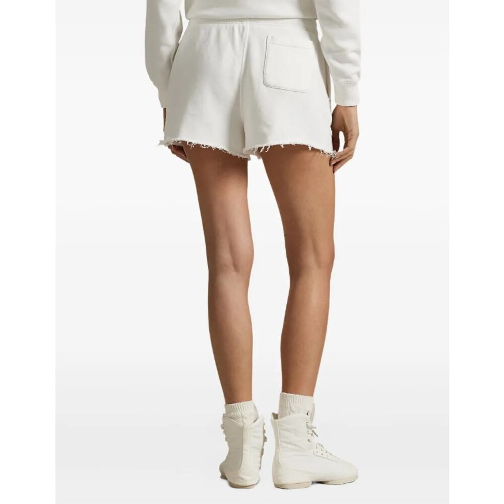 Polo Ralph Lauren White Cotton French Terry Drawstring Frayed Hem Shorts Size M - Picture 2 of 5